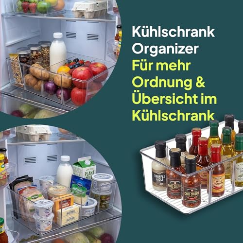 Detalle de uandu Kühlschrank Organizer 4er Set mit 4 Fächern – flexibel, transparent und BPA-frei