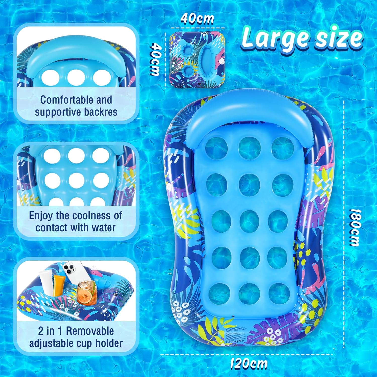 Detalle de Subtail Bouée Piscine – Matelas gonflable avec porte-gobelet et fauteuil amovible