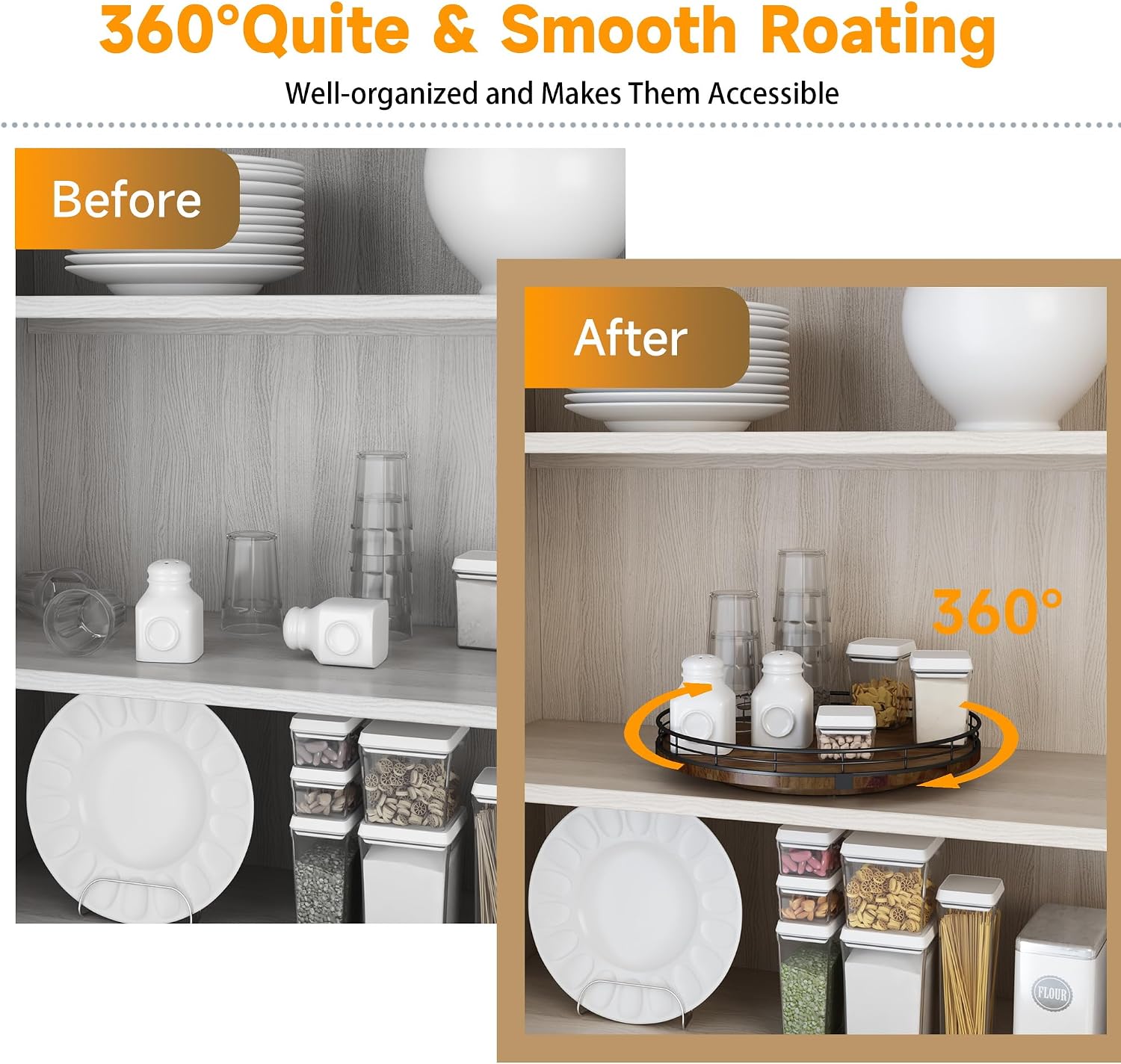 Thumbnail 2 de AMH Farmhouse Oak 12" Lazy Susan Turntable Organizer (Round Wooden Organizer & Storage)