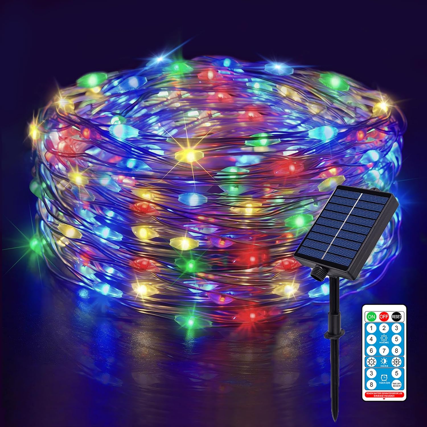 Thumbnail 6 de Meision Solar Lichterkette Außen 10 m – 100 LEDs, Kupferdraht, IP65, Timer & Fernbedienung (2er Set)