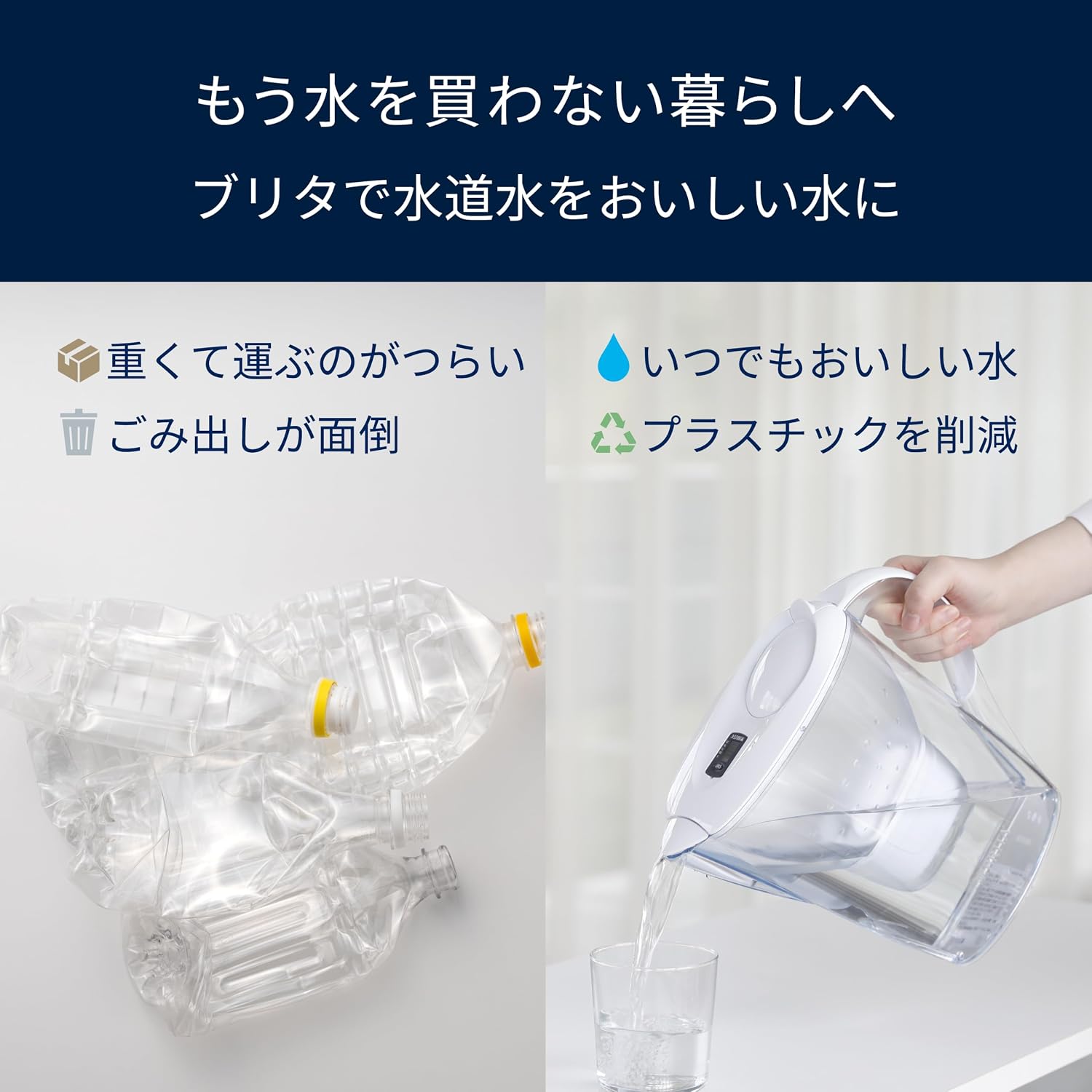 Detalle de BRITA Marella ポット型浄水器 ろ過水容量1.15L・全容量2.4L、カートリッジ3個付