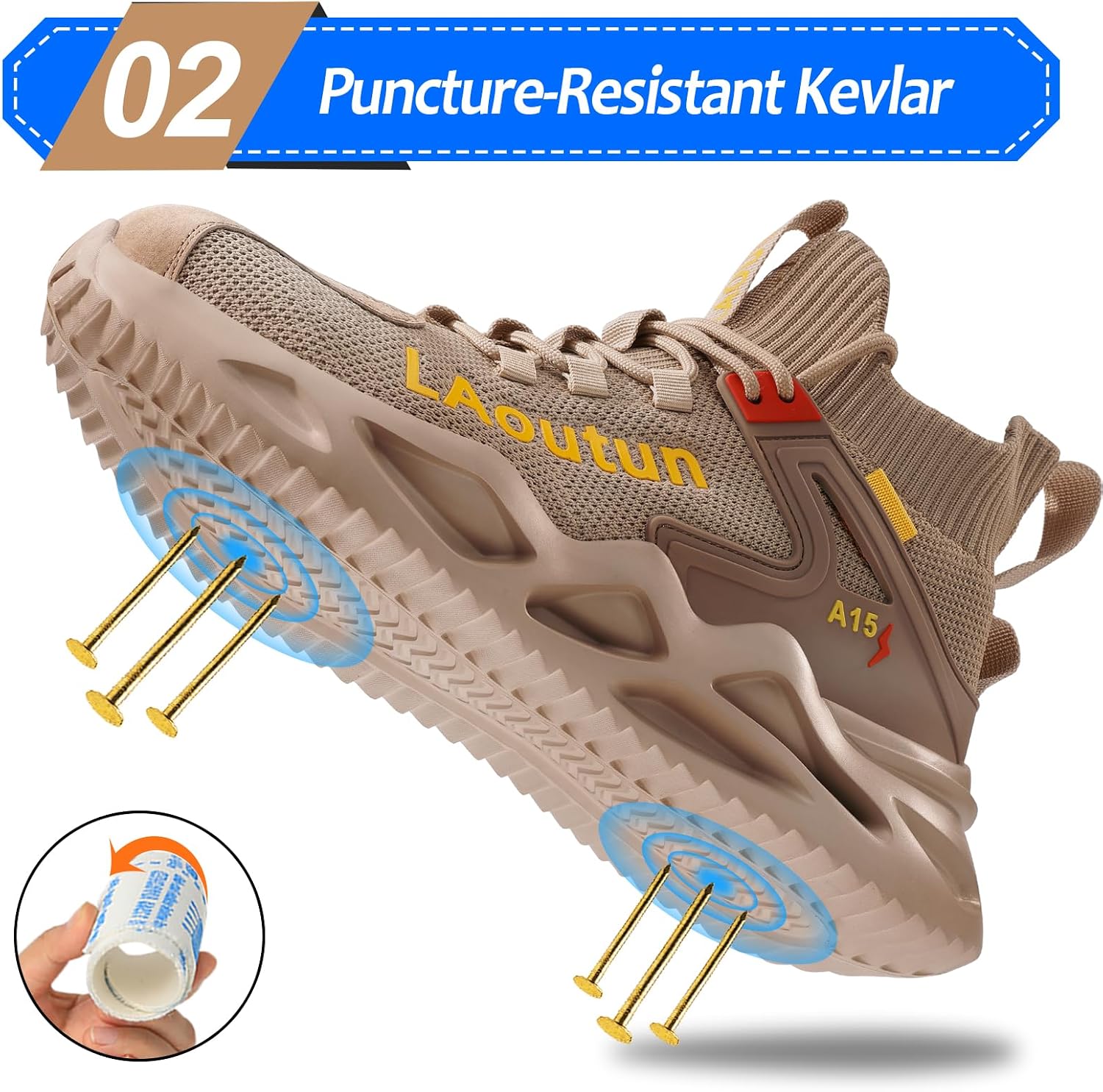 Detalle de LAoutun Safety Trainers with Steel Toe Cap – lightweight men’s industrial protective work shoes