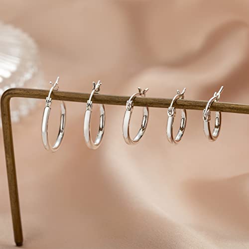 Detalle de PABBEU 5 Pairs Sterling Silver Hoop Earrings – Small Sleeper Hoops (8–16mm)