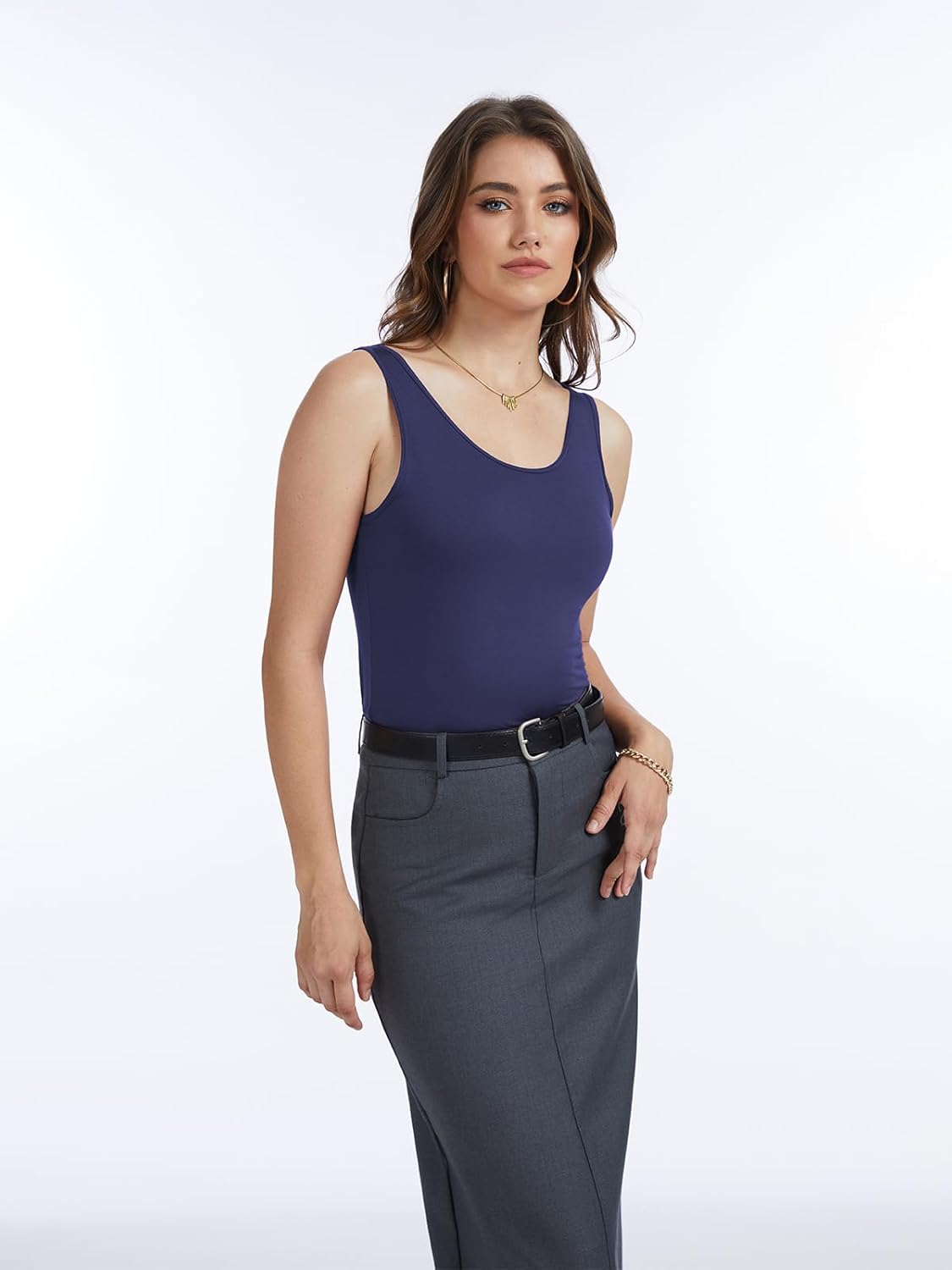 Detalle de Komfokore 4er-Pack Damen Tank Tops – ärmellos, Modal/Elasthan, komfortabel und vielseitig
