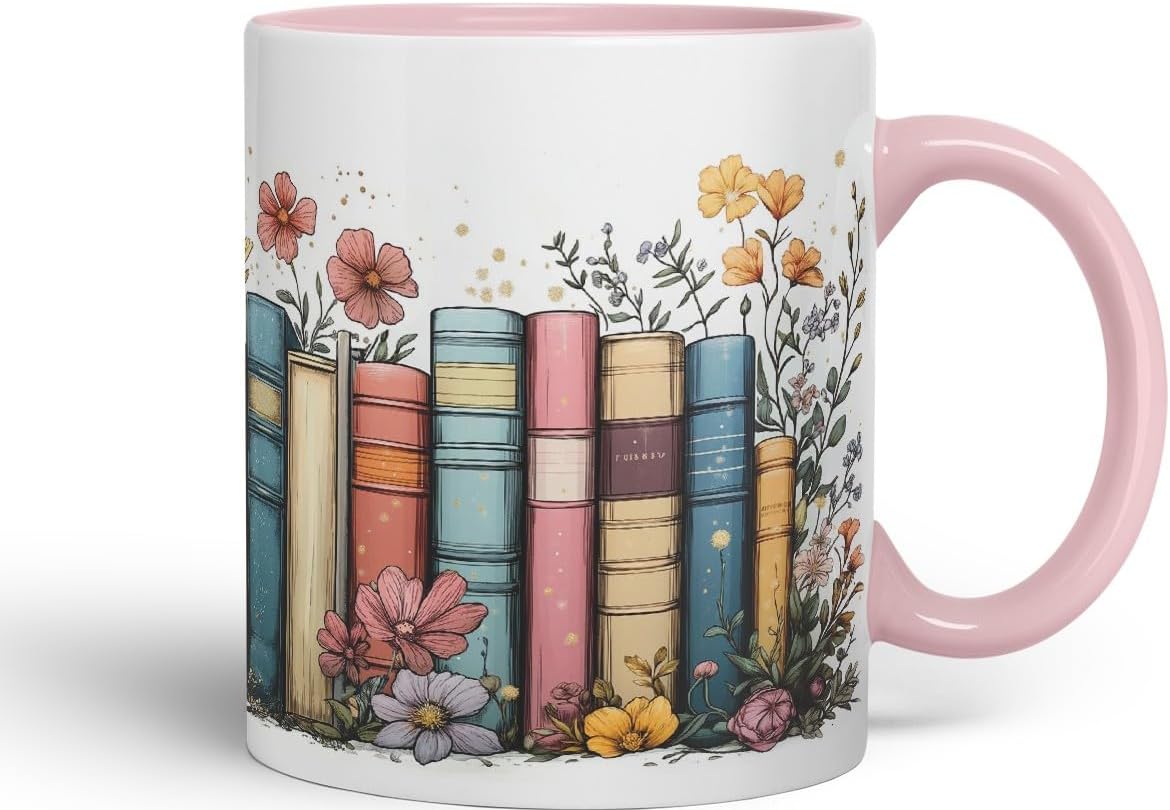 Thumbnail 6 de Vixar Floral Bookshelf Coloured Ceramic Mug Cup Gift, 11oz (White)
