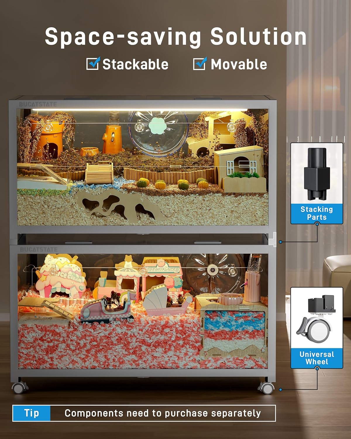 Thumbnail 3 de BUCATSTATE Hamster Cage 3.0 Large Metal Cage (stackable, top access) for Dwarf & Syrian hamsters