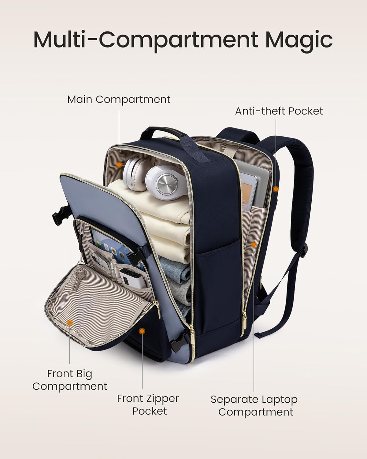 Thumbnail 1 de LOVEVOOK 40L Large Travel Backpack for Women — Airline-Approved Carry-On with 3 Packing Cubes