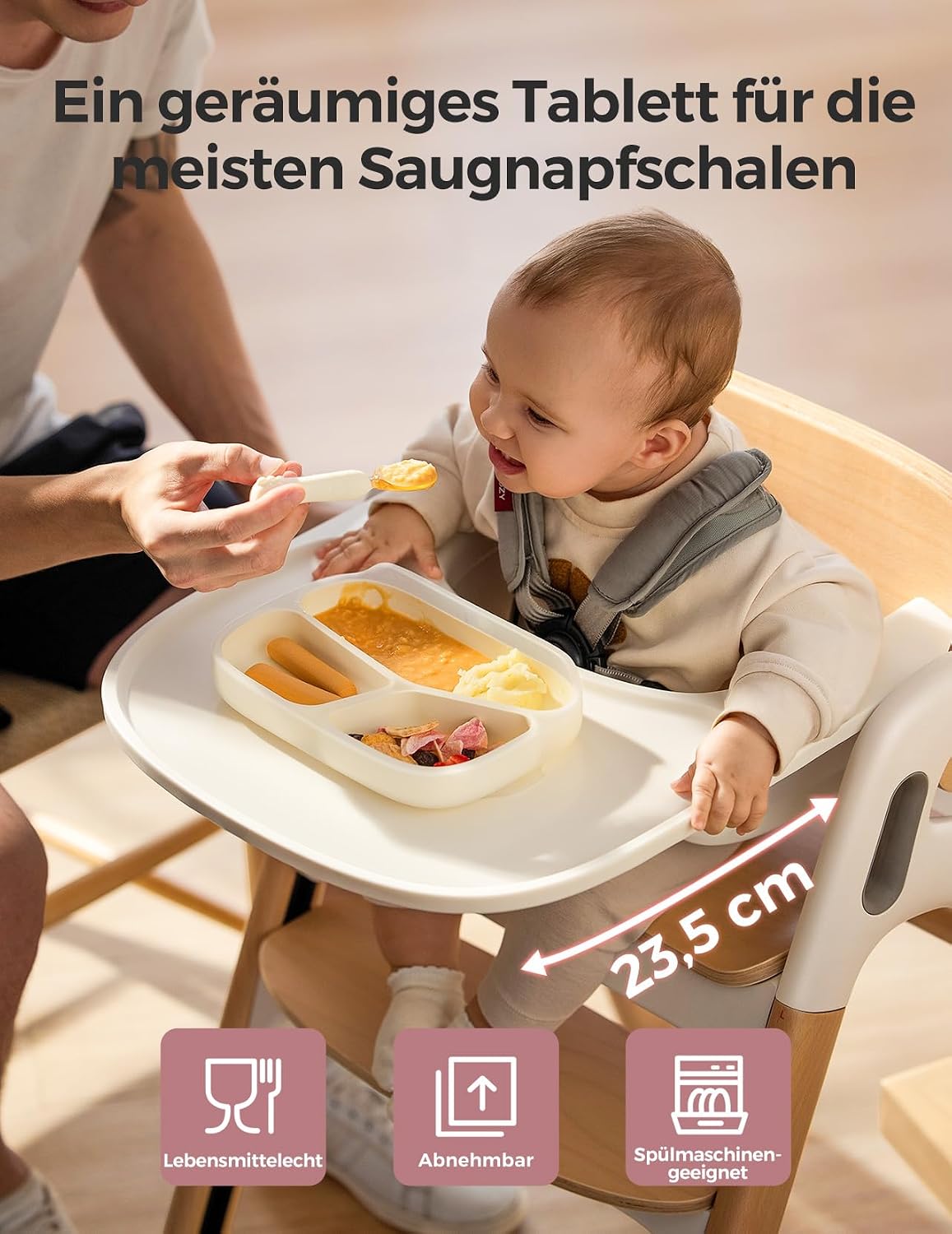 Thumbnail 5 de Momcozy DinerPal Hochstuhl aus Buchenholz – 5-in-1, verstellbar & umwandelbar für Babys bis Erwachsene