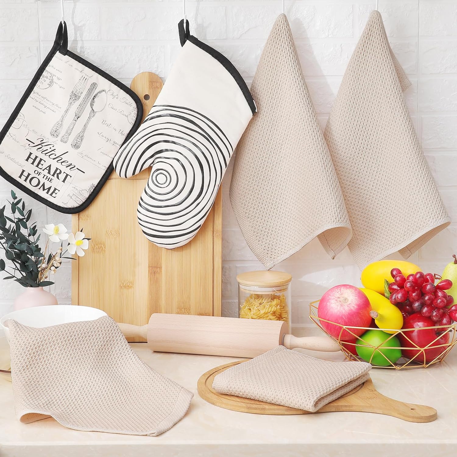 Detalle 2 de Homaxy 100% Cotton Waffle Weave Dish Cloths – 12x12 Inches, Beige, 6-Pack