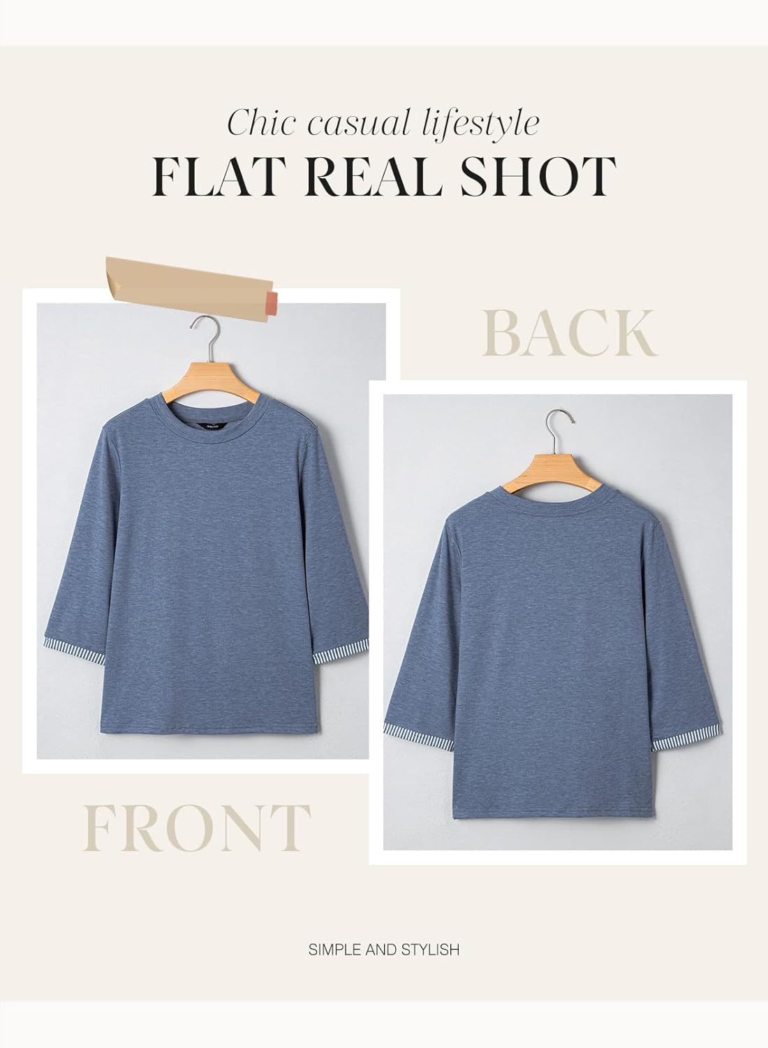 Thumbnail 5 de Dokotoo Damen T-Shirt Rundhals mit 3/4-Ärmeln – Basic Shirt, uni