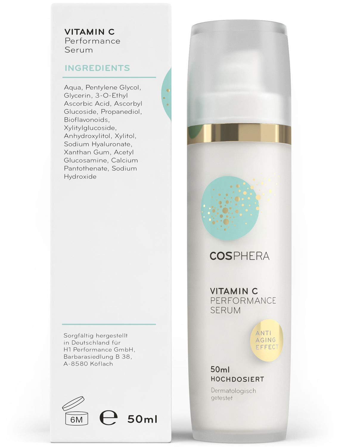 Detalle 2 de Cosphera Vitamin C Performance Serum hochdosiert 50 ml – Vitamin-C-Konzentrat-Gel mit Hyaluronsäure