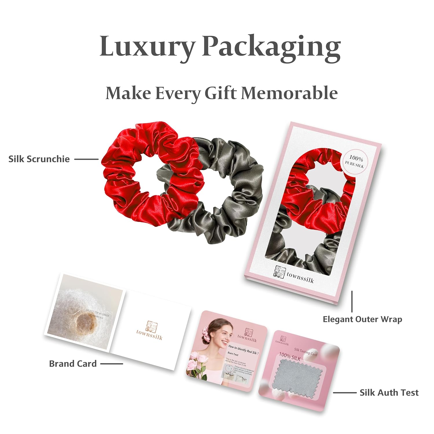 Detalle de Townssilk Seiden Scrunchie 2er-Set – 100% Maulbeerseide (6A, 22 Momme), OEKO-TEX zertifiziert