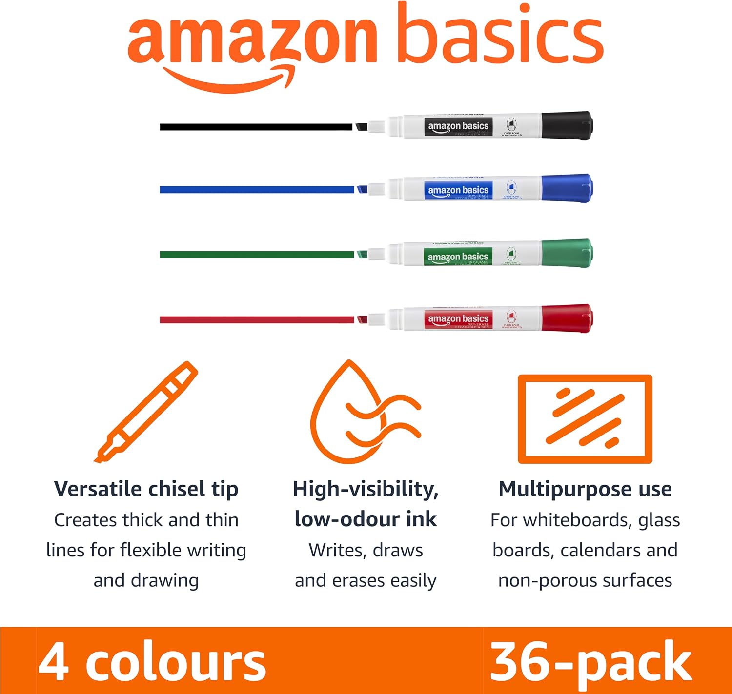 Thumbnail 1 de Amazon Basics Low-Odor Dry Erase Markers 36 pack 🖊