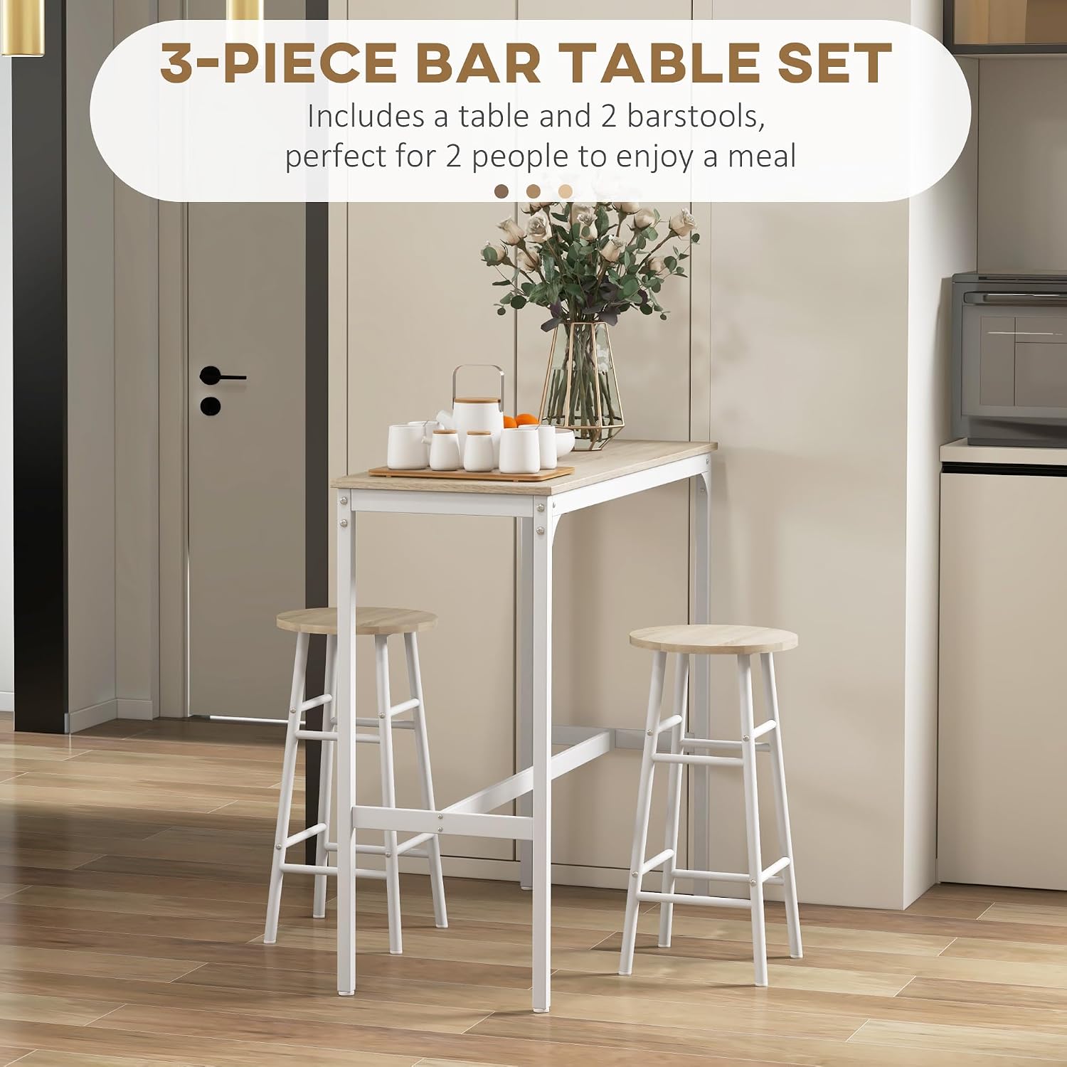 Thumbnail 2 de HOMCOM 83A-048V80AK Bar Table Set with Two Stools, Oak Effect