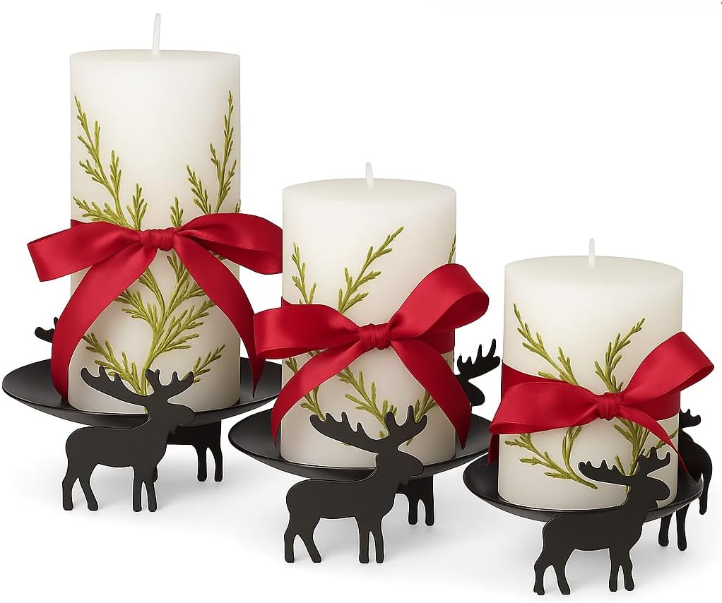 Reindeer Pillar Candle Holder Set 3-Piece