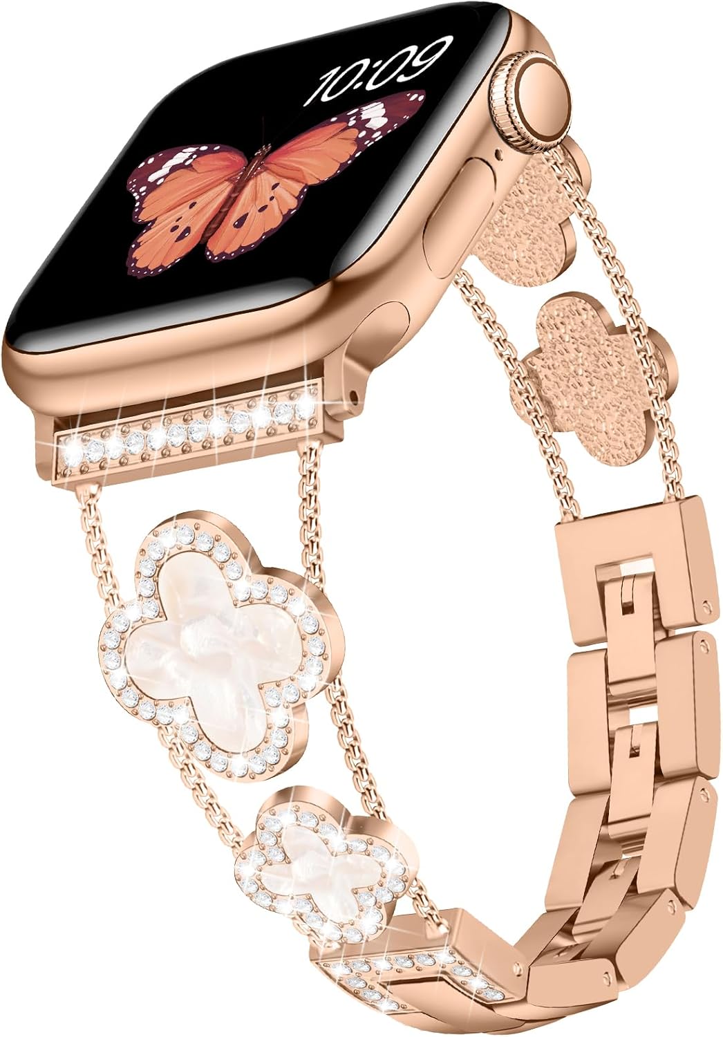 Detalle de Tasikar Bling Diamond Women Straps for Apple Watch (Rose Gold) – Lucky Clover Dressy Replacement Bracelet