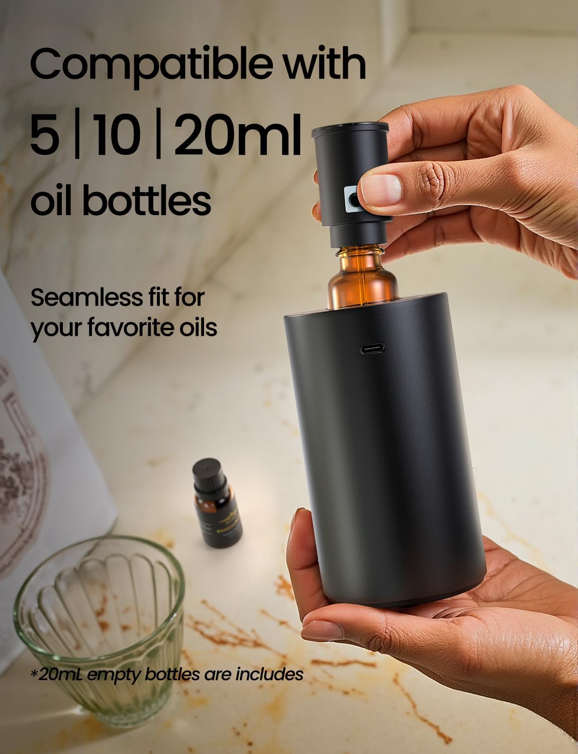 Detalle de Waterless Essential Oil Diffuser: Rechargeable, Portable Nano-Vapor Diffuser (Black Metal)