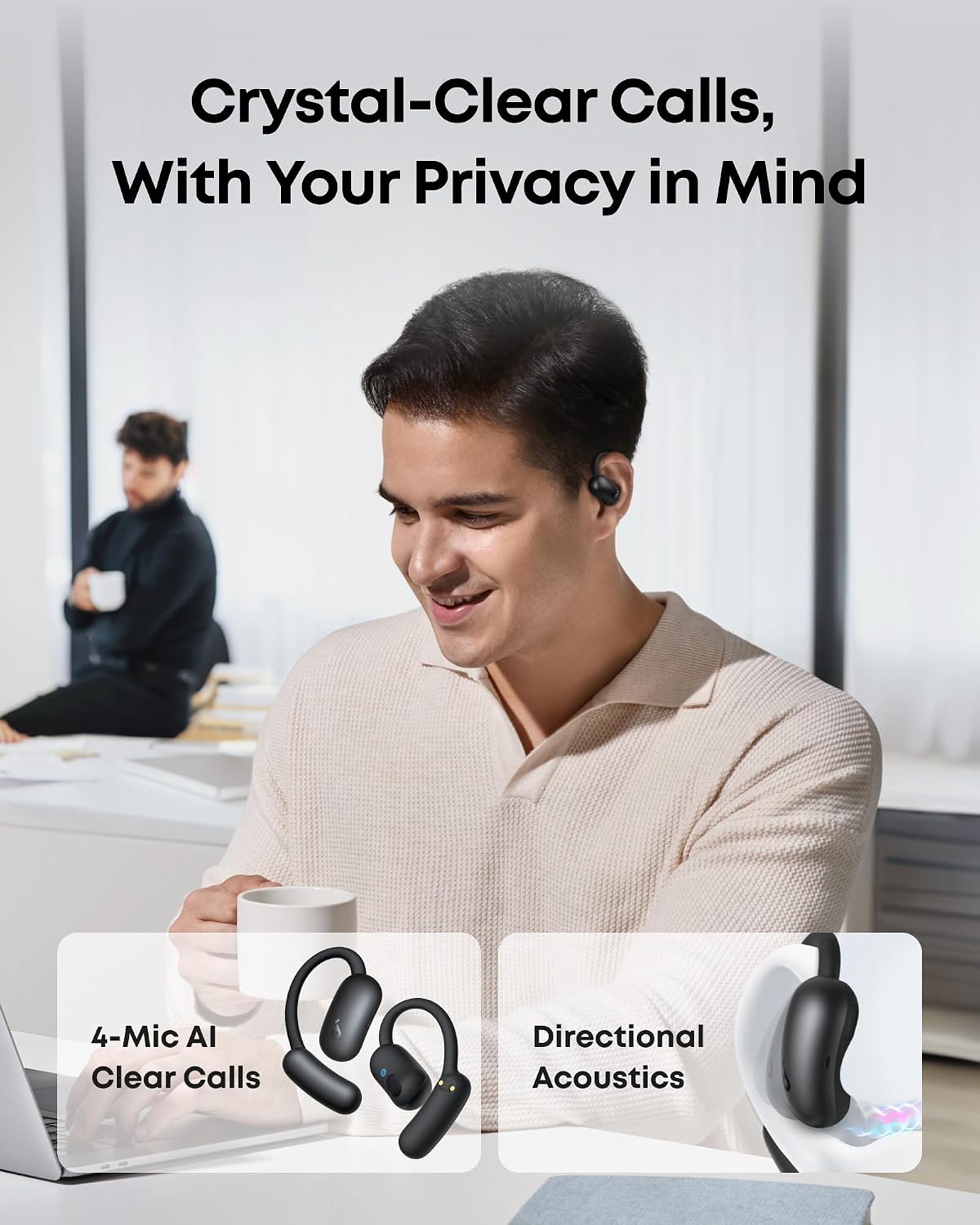 Detalle de Soundcore AeroFit 2 A3874 Open-Ear Earbuds, Bluetooth 5.4, IP55