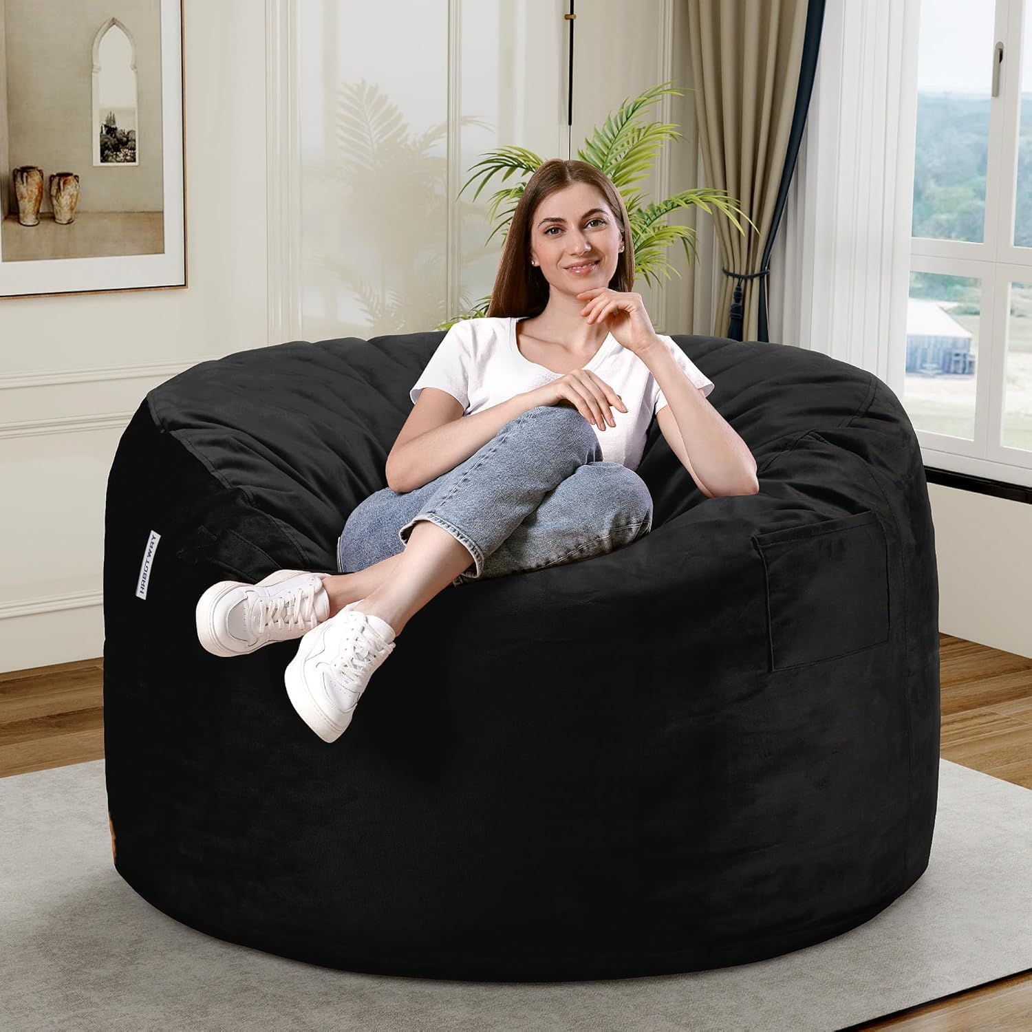 Detalle 2 de HABUTWAY XYX-62-043-BLACK-CA 3FT Bean Bag Chair with Memory Foam