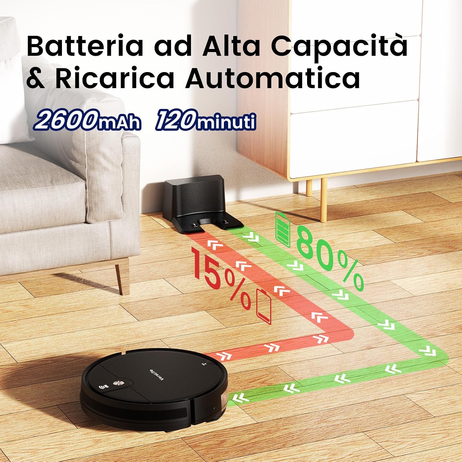 Detalle de VersLife L6: Robot Aspirapolvere e Lavapavimenti 2 in 1, autonomia 120 min, 4000Pa, controllo app, Alexa e telecomando