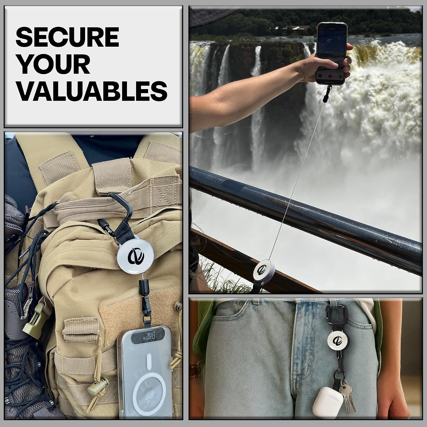 Detalle de ClutchLoop Anti-Theft Phone Tether with Retractable Steel Line and Locking Carabiner (Universal)