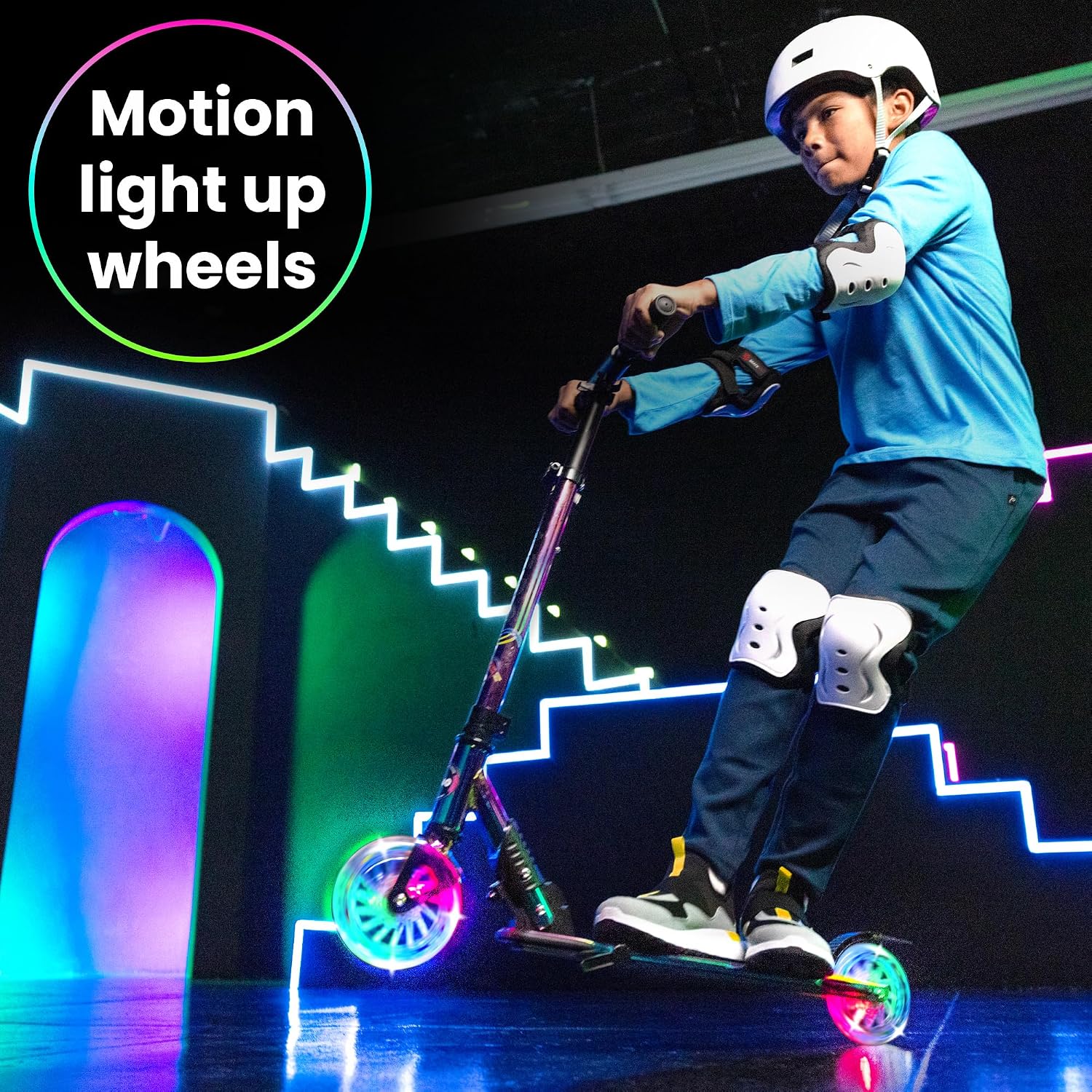 Detalle de Aero Chrome Kids Kick Scooter (Ages 5–8) with Dynamic Lights, Hand Brake & Height-Adjustable Foldable Frame
