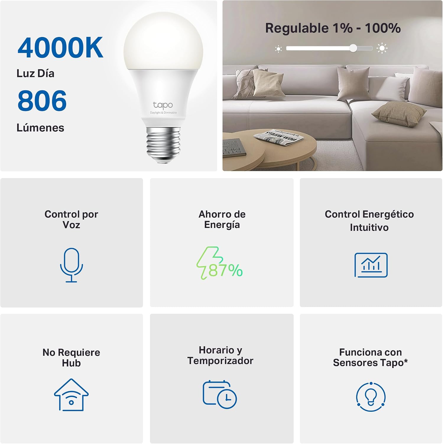 Detalle 2 de Tapo TP-Link L520E Bombilla LED inteligente 8,7 W