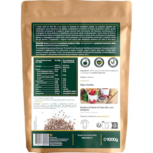 Detalle de Semi di Chia Bio 1KG Amoseeds: proteine, salute cardiovascolare e qualità superiore