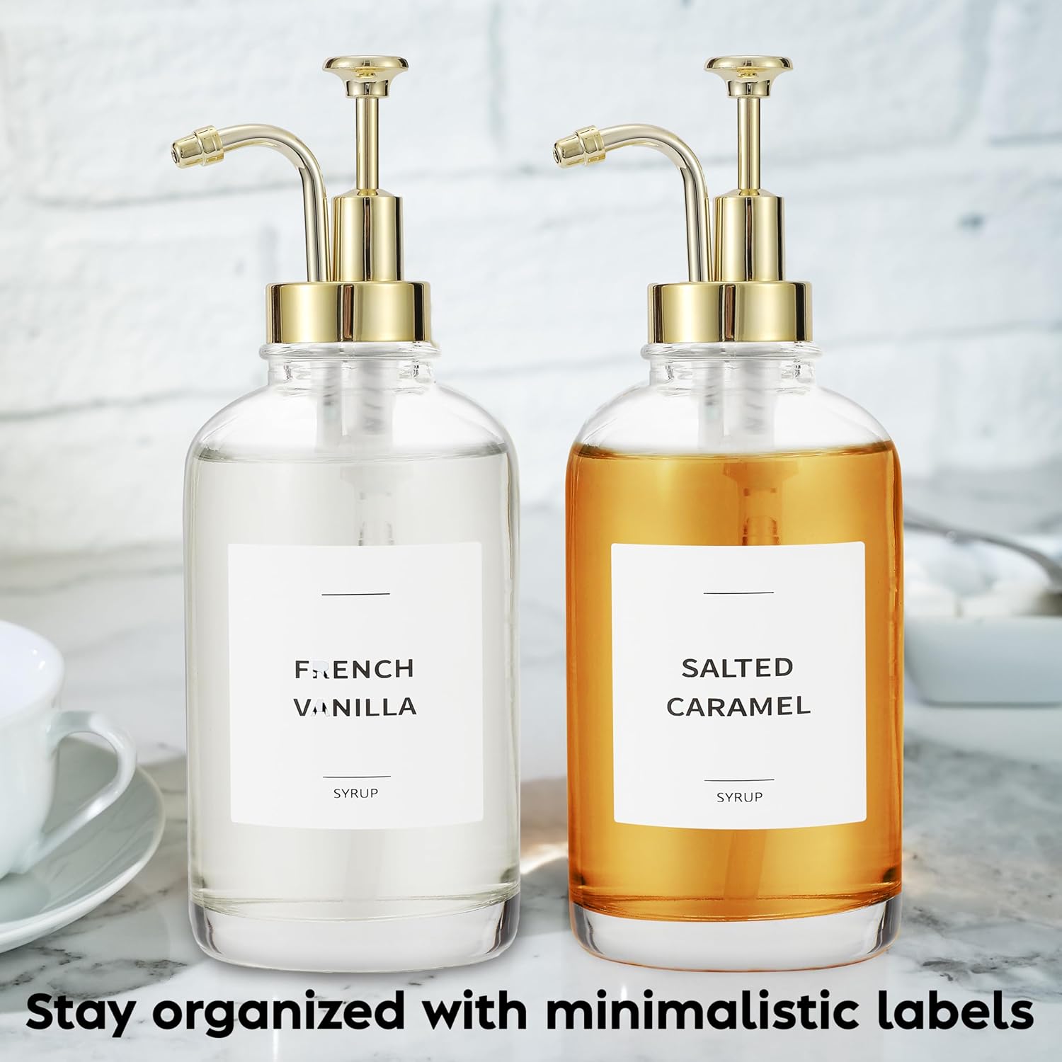 Thumbnail 5 de Spaceneat Coffee Syrup Dispenser with Pump (Glass) – 500 ml bottles, gold set with labels