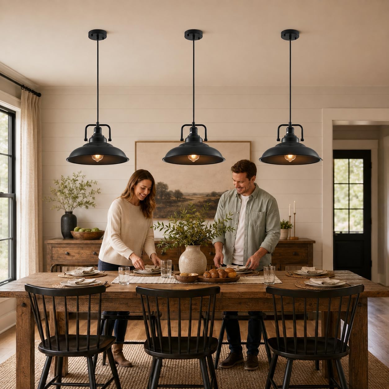 Thumbnail 2 de SESIMENT Black Pendant Light Fixture 3-Pack, 12.5-Inch Matte Black Metal Shades