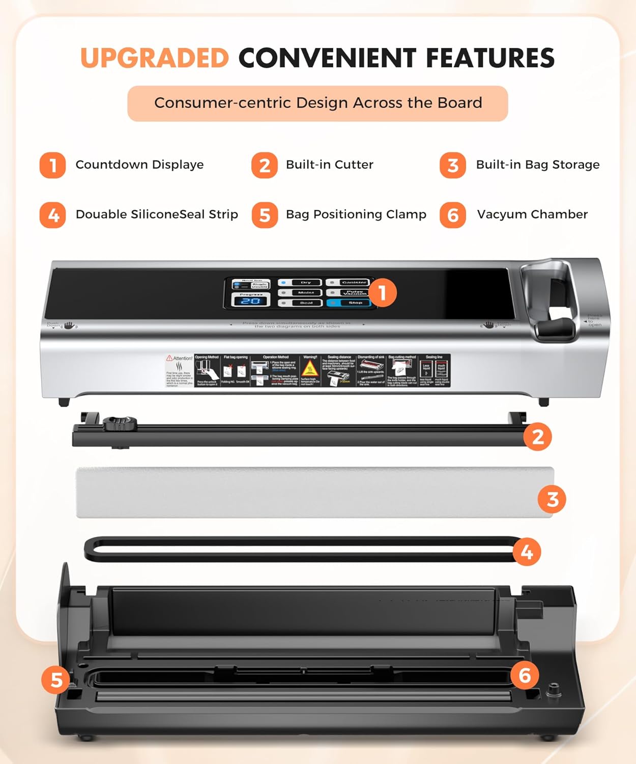 Thumbnail 4 de LKKNC Food Vacuum Sealer Machine (95KPa) with Dry/Moist/External Vacuum Modes, Built-in Cutter & Bag Storage