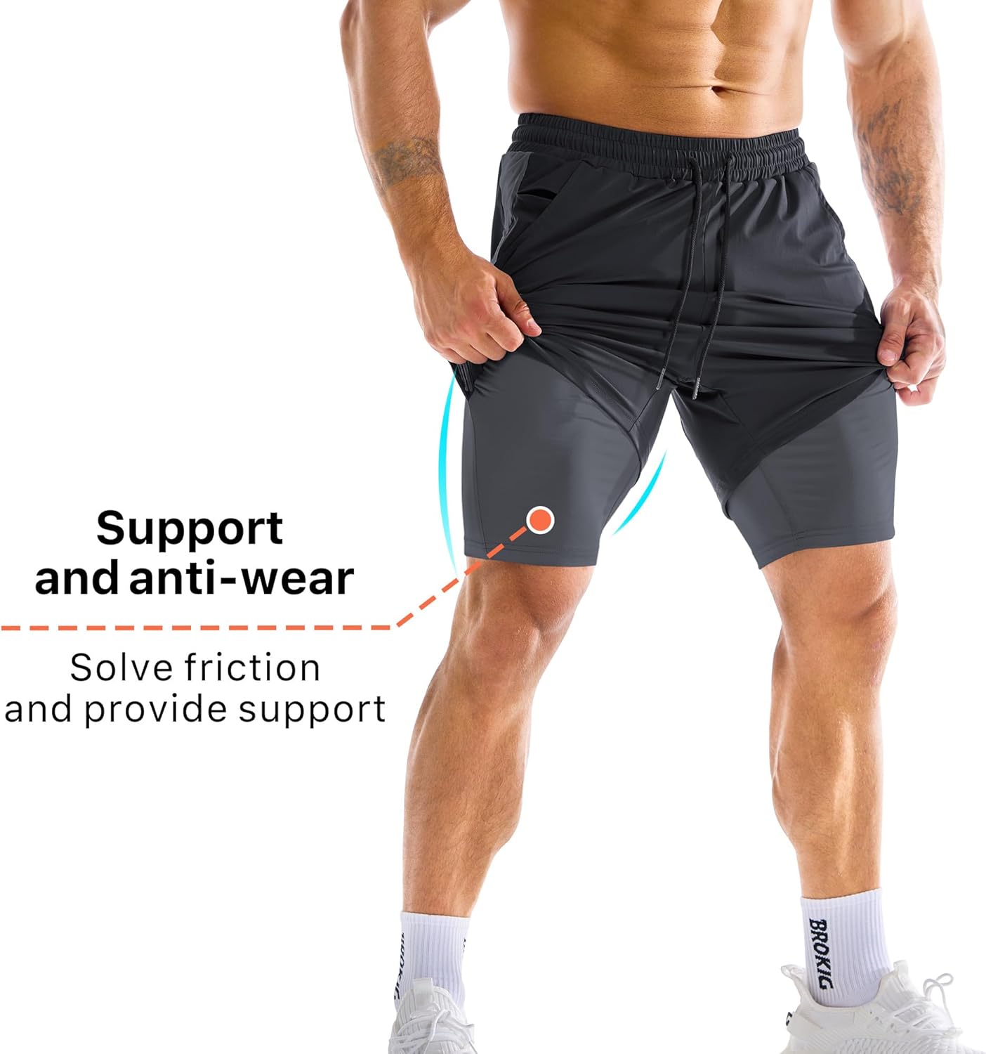 Thumbnail 3 de BROKIG Men's Liner Gym Shorts – Lightweight with Zip Pocket