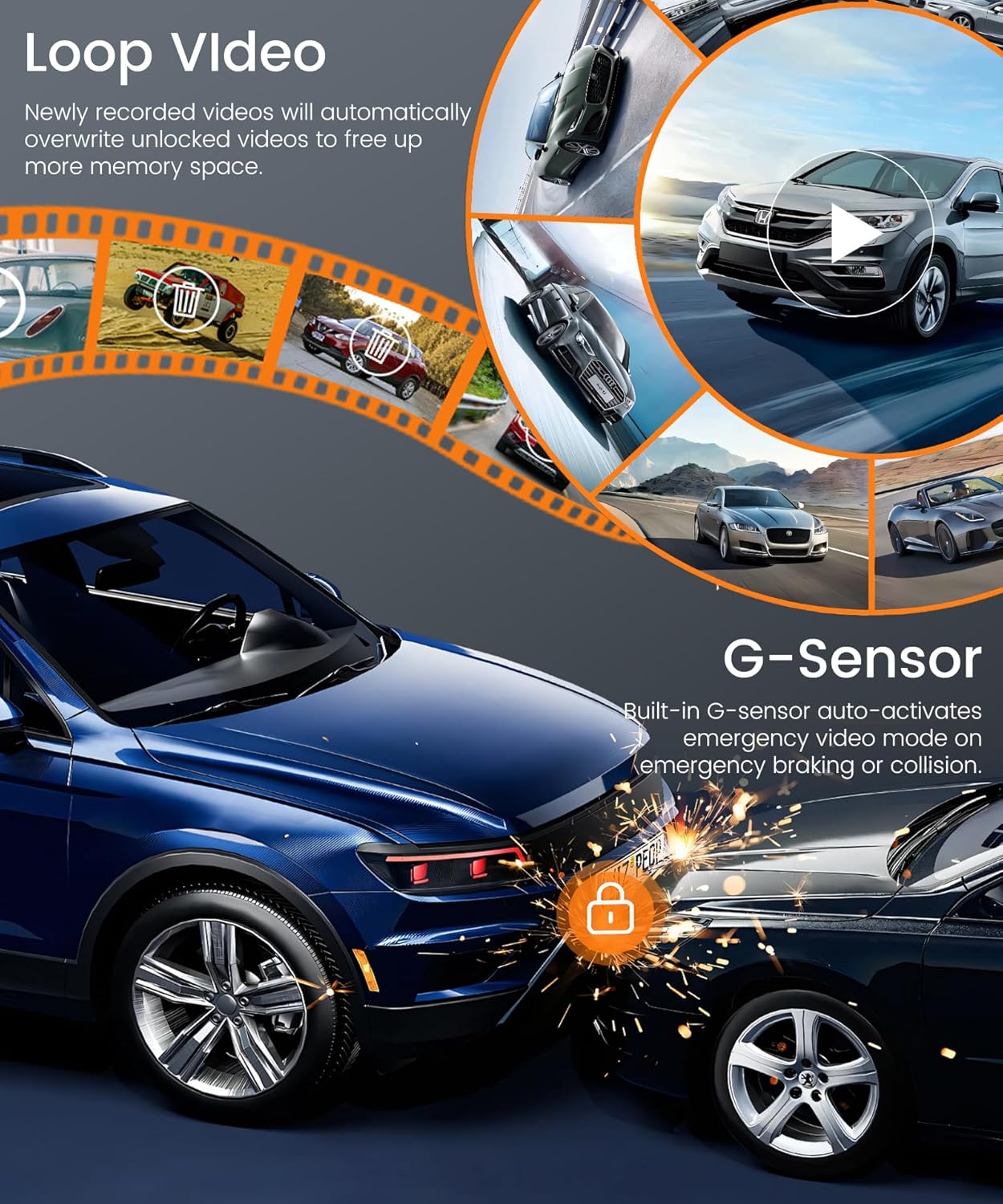 Thumbnail 3 de 4 Canali 360° WIFI Dashcam Auto – 2K+1080P con 4 telecamere e visione notturna IR, controllo APP e parcheggio 24h