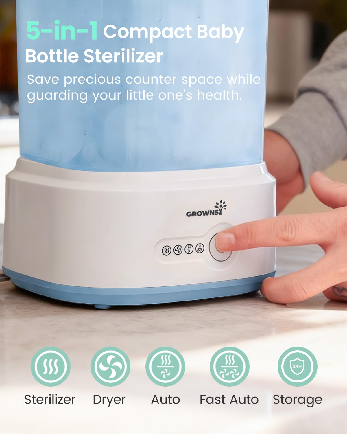 Detalle de Grownsy LS-BE916 Compact Baby Bottle Sterilizer and Dryer, Blue