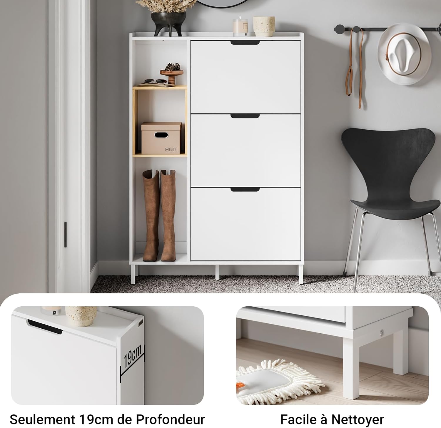 Detalle de SoBuy Meuble à Chaussures Entrée - Armoire à Chaussures Blanc Compacte (FSR209-WN)