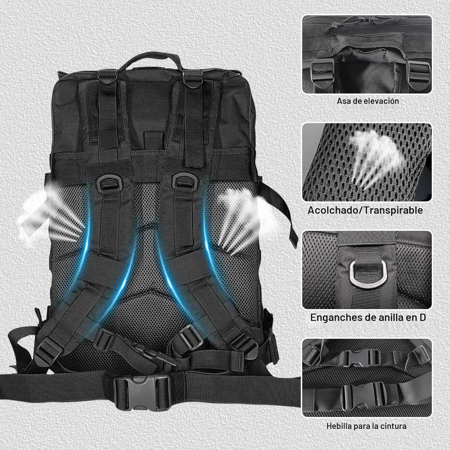 Detalle 2 de HEMSO Mochila Militar 45L impermeable: gran capacidad y sistema Molle para tus aventuras