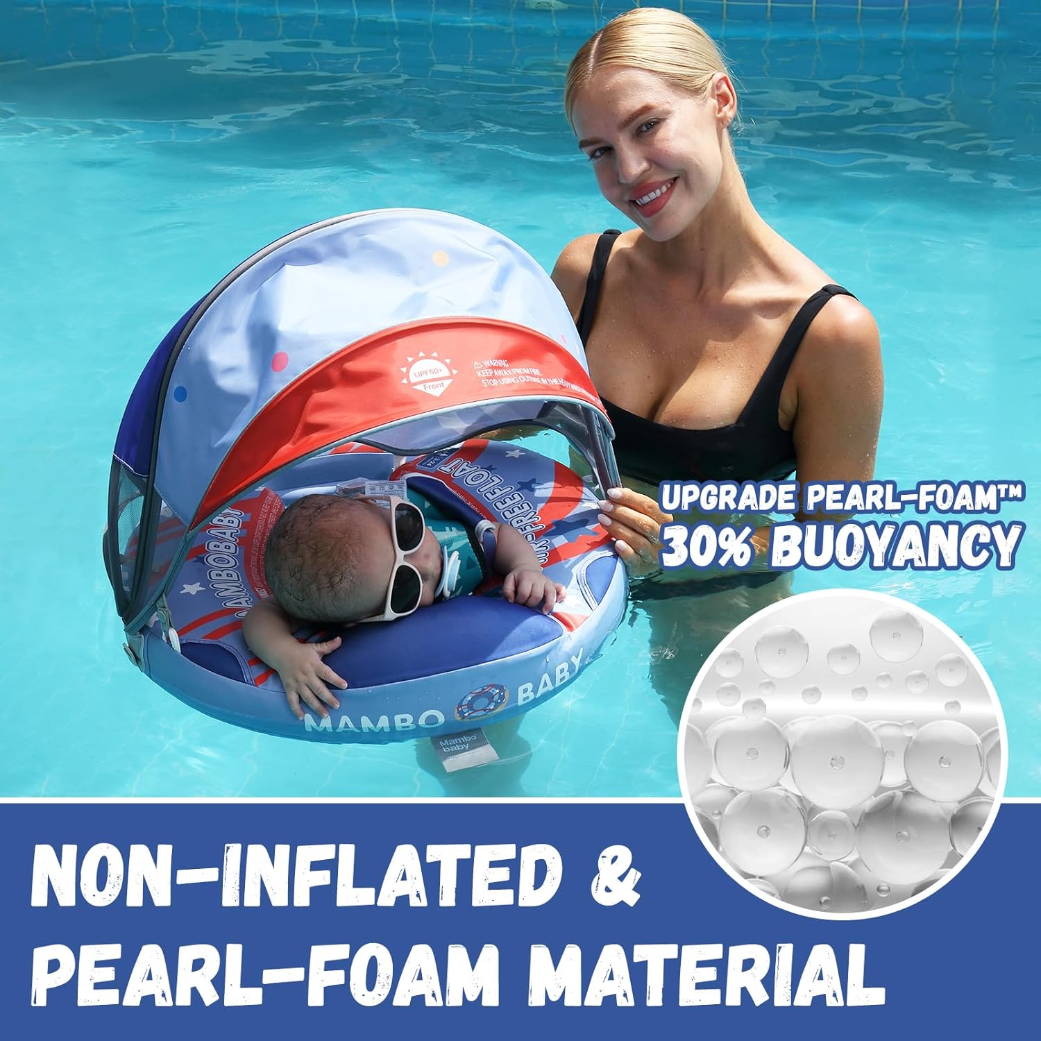 Detalle 2 de GENTEACO Mambobaby Baby Swim Float with Canopy: Non-Inflatable, Skin-Friendly, Safe Pool Fun for 3–24 Months
