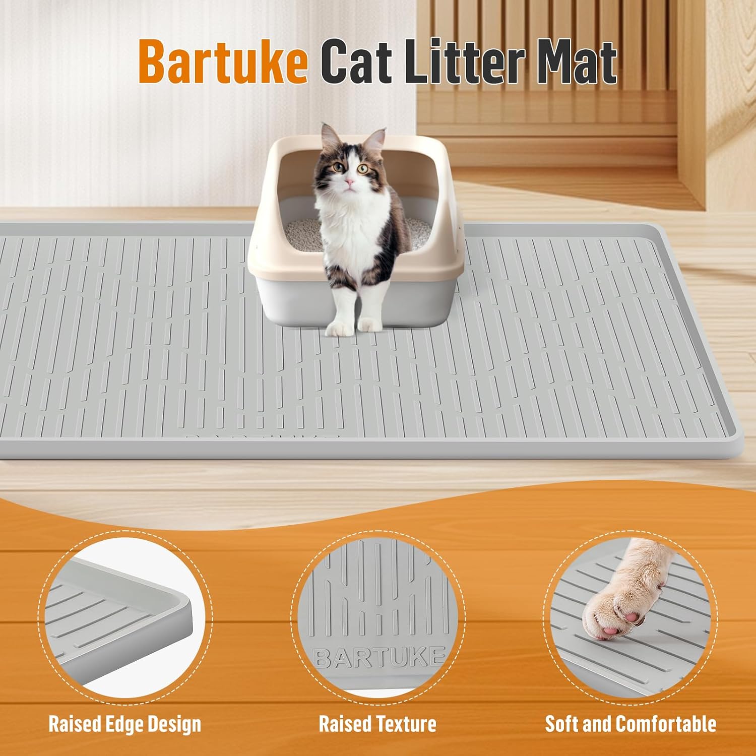 Detalle de Bartuke Silicone Cat Litter Mat (27" x 27"), Large Square, Waterproof and Easy‑to‑Clean