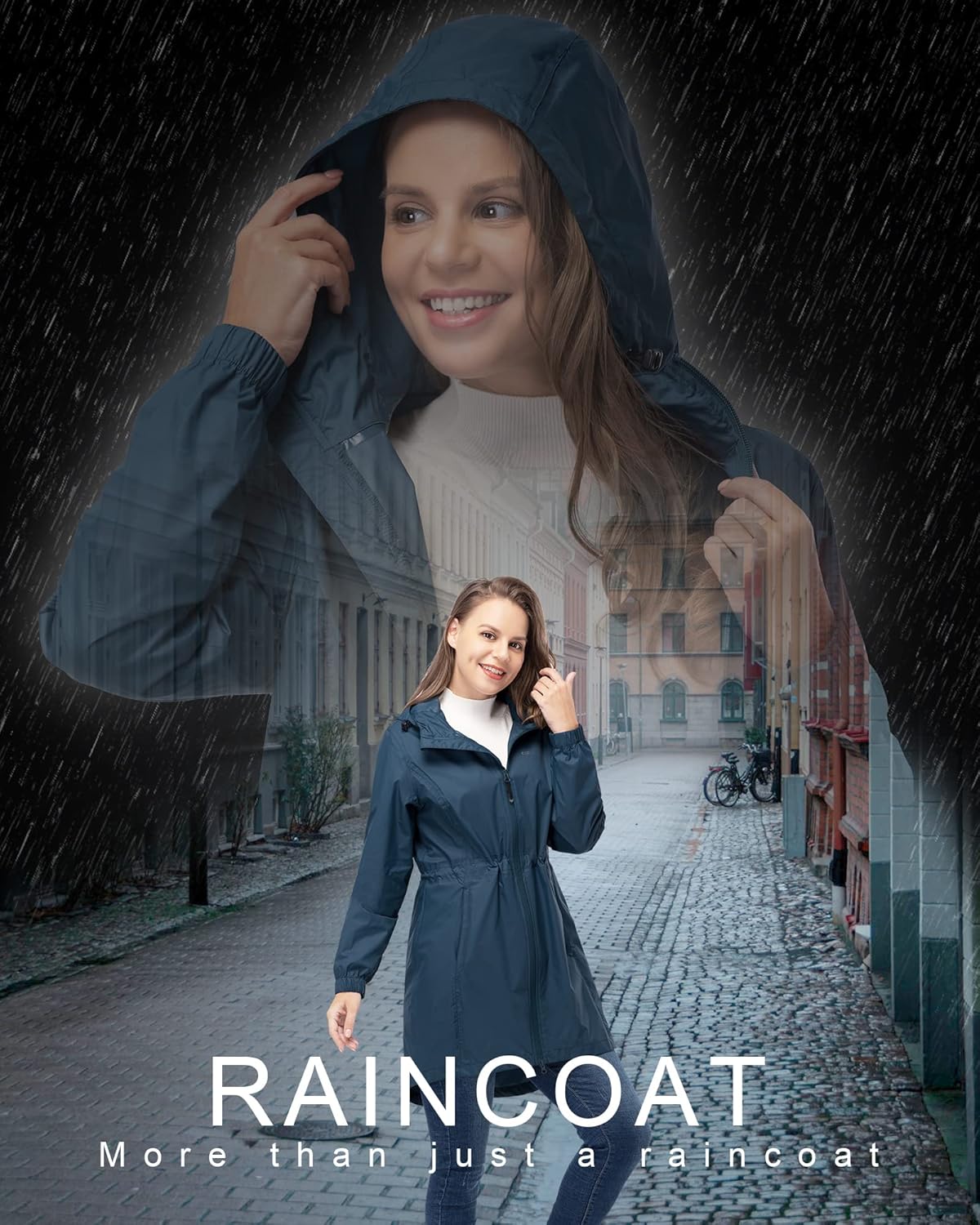 Thumbnail 1 de 33,000ft Women’s Lightweight Hooded Rain Jacket – Waterproof Packable Long Rain Coat