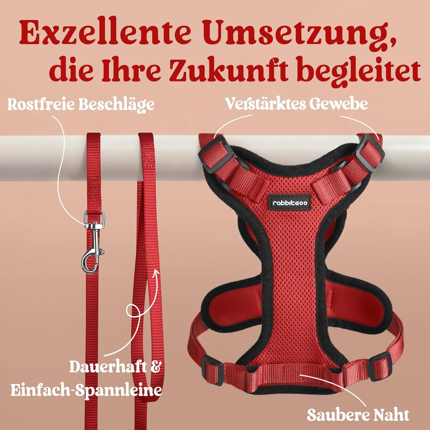 Thumbnail 6 de rabbitgoo Katzengeschirr mit Leine Softgeschirr (Brustgeschirr) – ausbruchssicher, verstellbar, rot, inkl. Leine