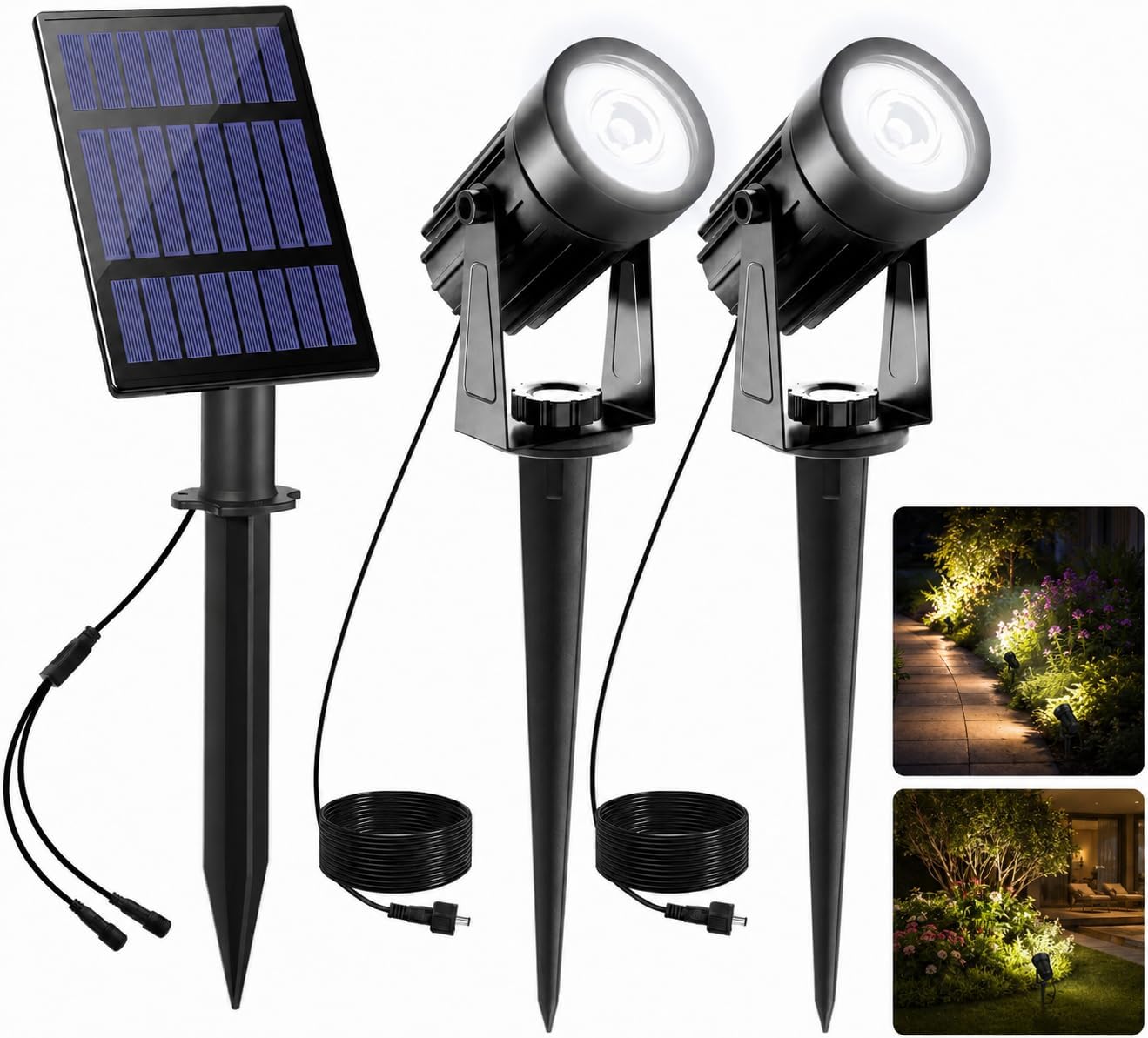 Detalle de CORESLUX LED Solar Spot Lights for Outdoors – 6000K White Light, IP65 Waterproof Garden Uplighters
