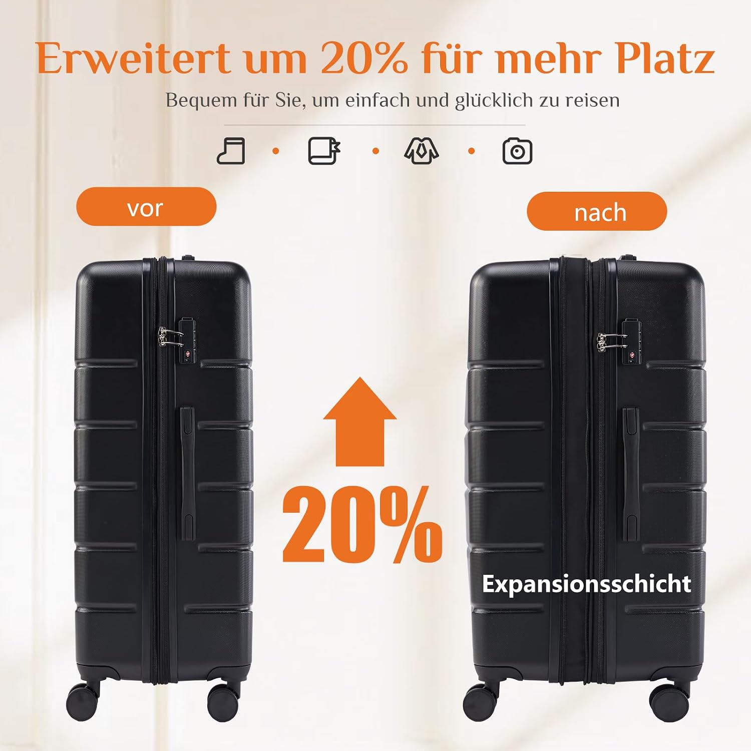 Detalle de Sweetcrispy Kofferset 3-teilig Hartschale ABS+PC – TSA, 360° Leise Rollen, Erweiterbar 20/24/28 Zoll