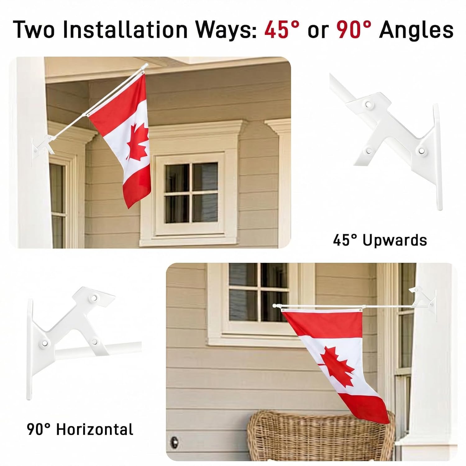 Thumbnail 6 de SEEKNEW QG021-WH 6 ft Flag Pole Kit, White Stainless Steel, 45°/90° Bracket