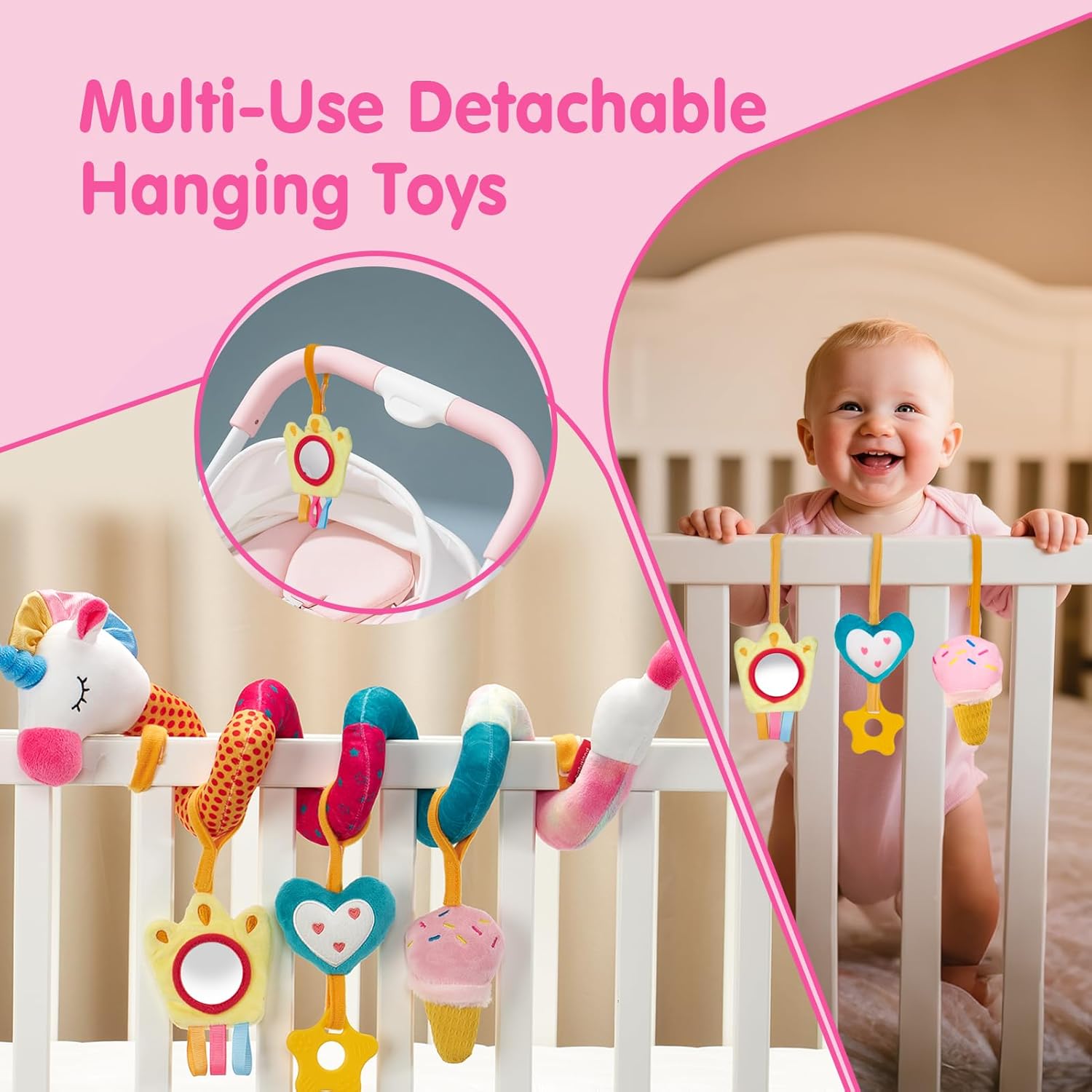 Thumbnail 4 de hahaland Car Seat Toys for Babies 0-6 Months Girl: Safe, Detachable, and Stimulating Plush Set