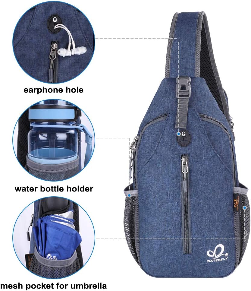 Detalle de Waterfly Sling Bag Backpack: Lightweight 3-Compartment Daypack for Outdoor Use