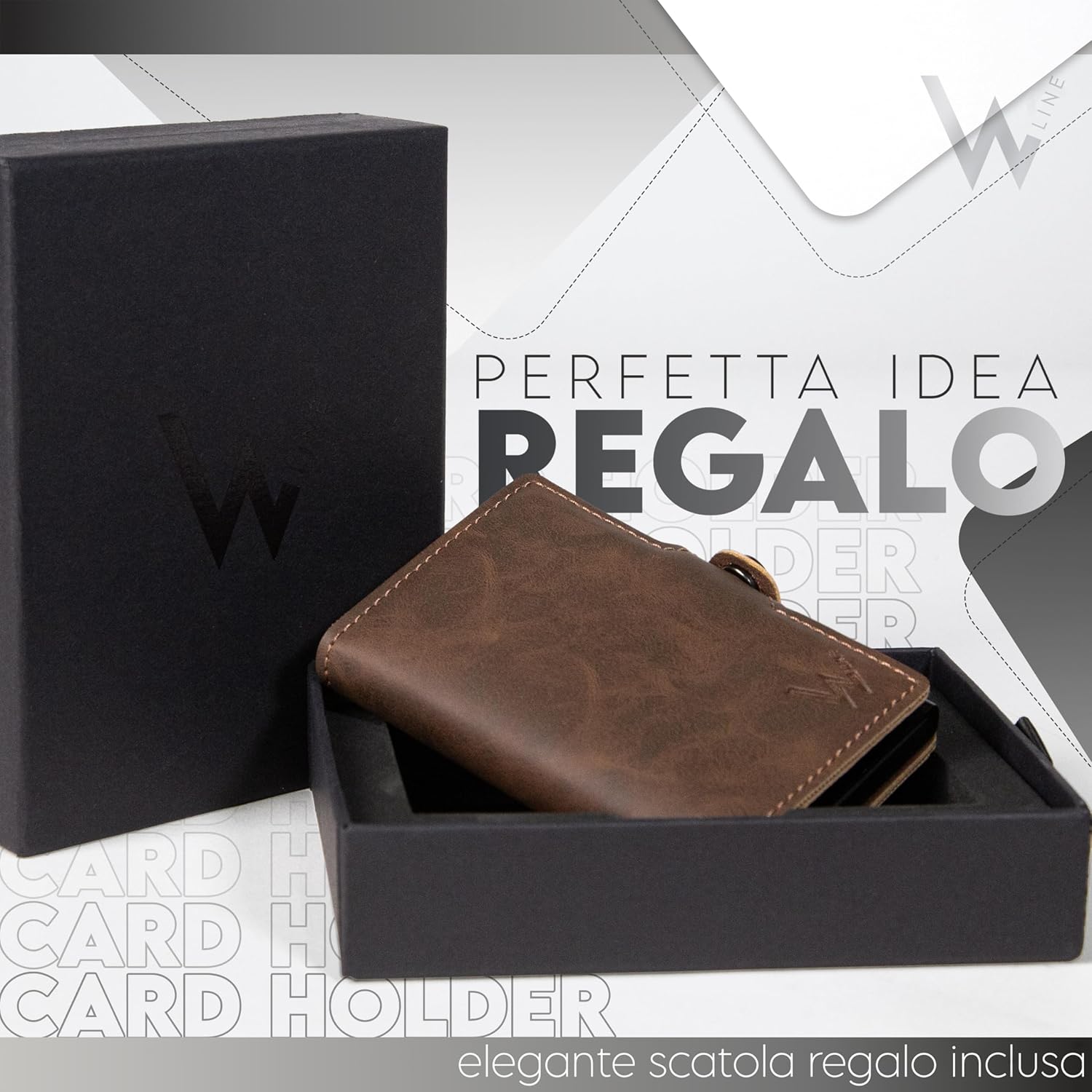 Detalle de WLine Porta Carte di Credito Slim RFID in Pelle PU – Portafoglio Uomo/Donna con Case in Alluminio e Chiusura a Bottone
