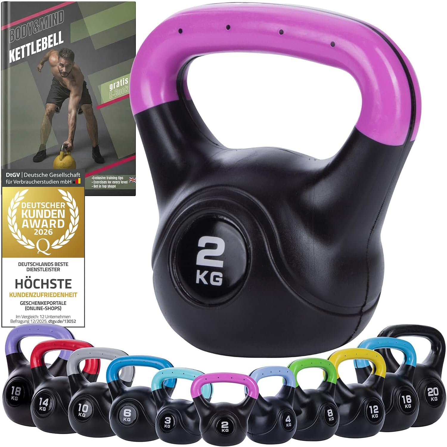 Detalle de Body & Mind Kettlebell Kugelhantel 2–20 kg – Profi Fitness Schwunghantel aus Kunststoff