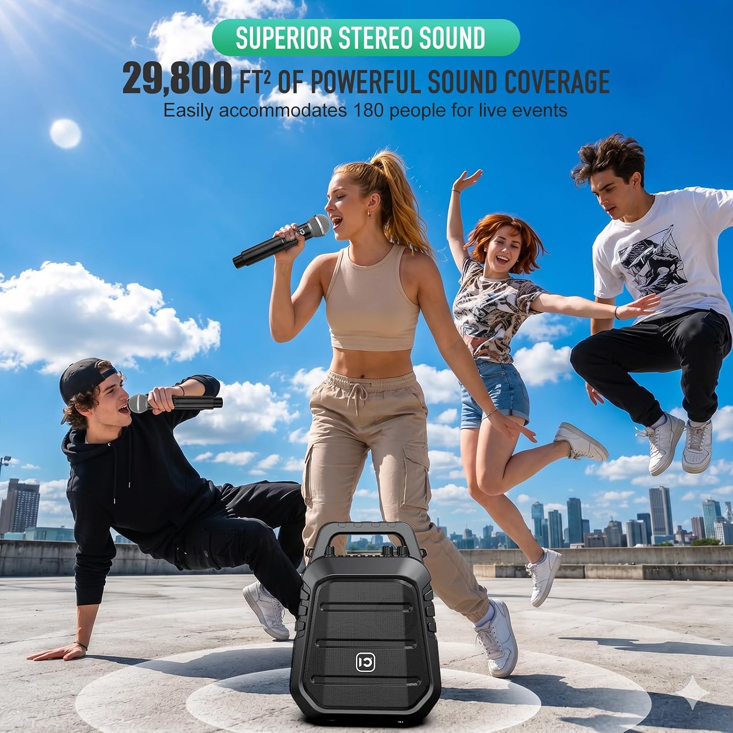 Thumbnail 6 de SHIDU PRO 100W Voice Amplifier with Two Wireless Microphones, Bluetooth & Guitar Input