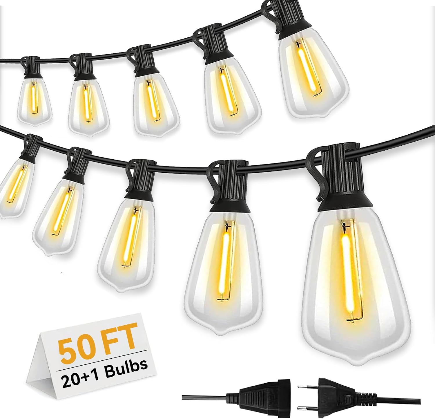 Detalle de Wweixun2020: Catena esterna ST38 15 m/50 ft con 20 LED + 1 ricambio, luce calda 2200K