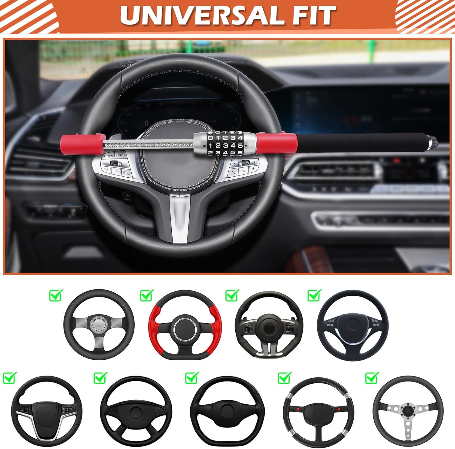 Detalle de Tevlaphee 5-digit keyless steering wheel lock